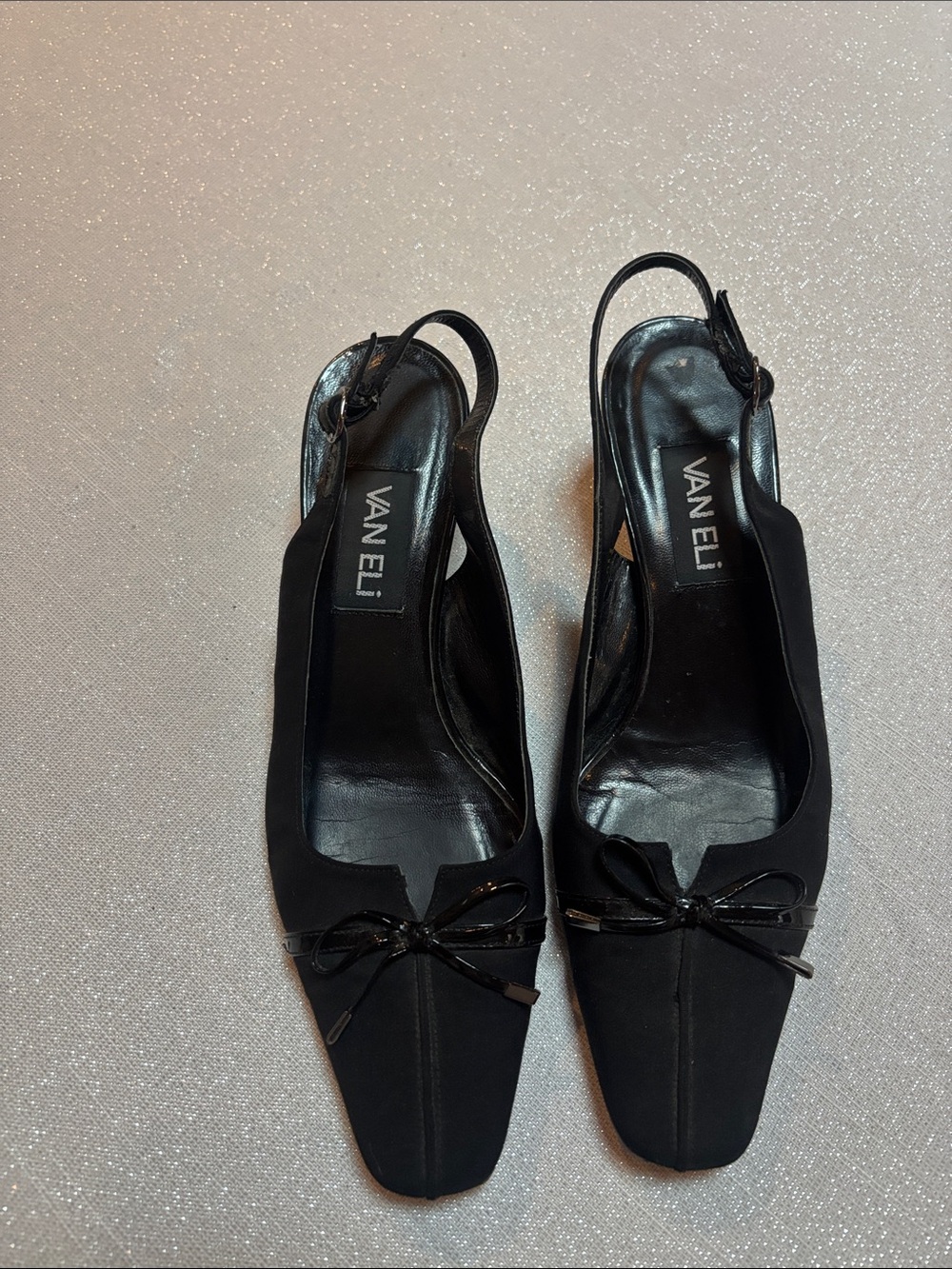 Vaneli Black Slingback Square-Toe Flats with Bow